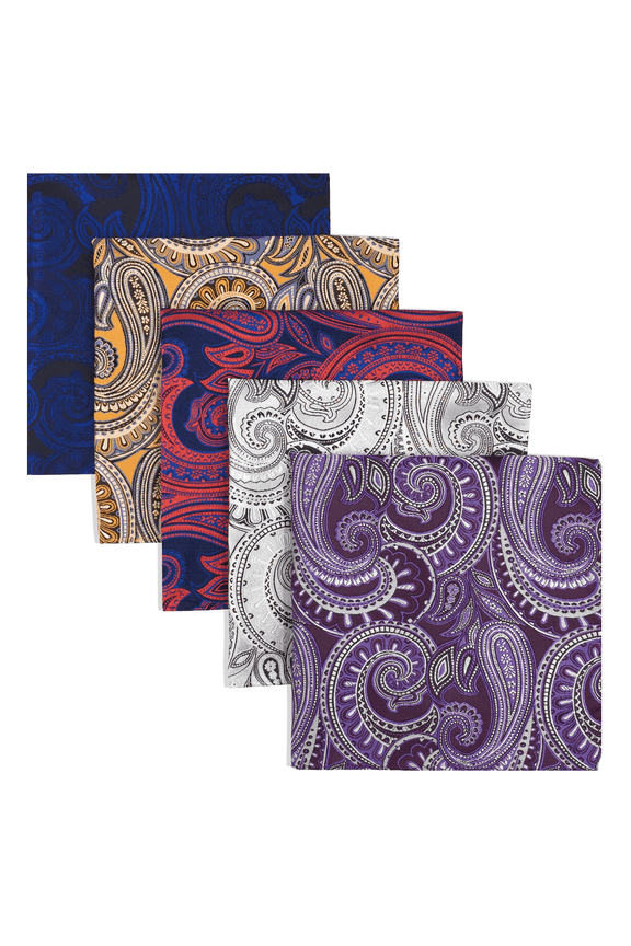 5 Pieces Assorted Mens Silk Pocket Square Handkerchiefs Set Lot 10