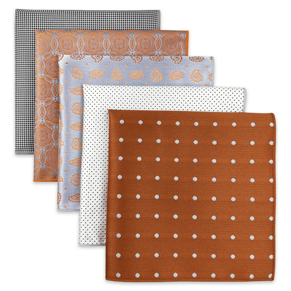 5 Pieces Assorted Mens Silk Pocket Square Handkerchiefs Set Lot 83