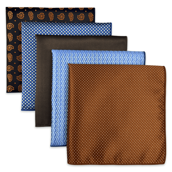 5 Pieces Assorted Mens Silk Pocket Square Handkerchiefs Set Lot 91