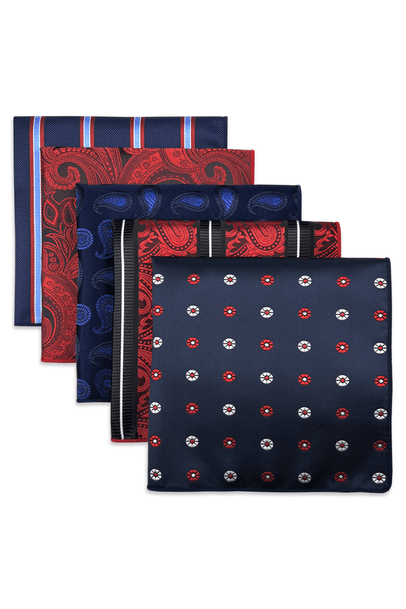 5 Pieces Assorted Mens Silk Pocket Square Handkerchiefs Set Lot 94