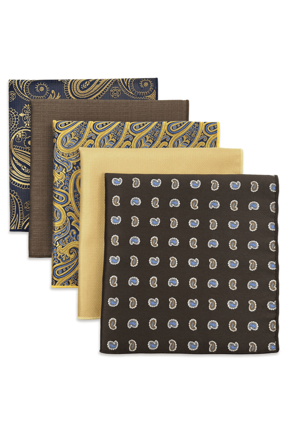 5 Pieces Assorted Mens Silk Pocket Square Handkerchiefs Set Lot 98