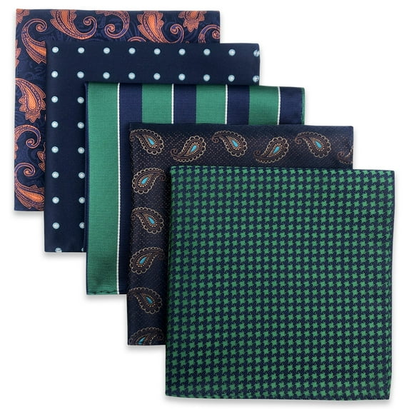 5 Pieces Assorted Mens Silk Pocket Square Handkerchiefs Set Lot (Set66)