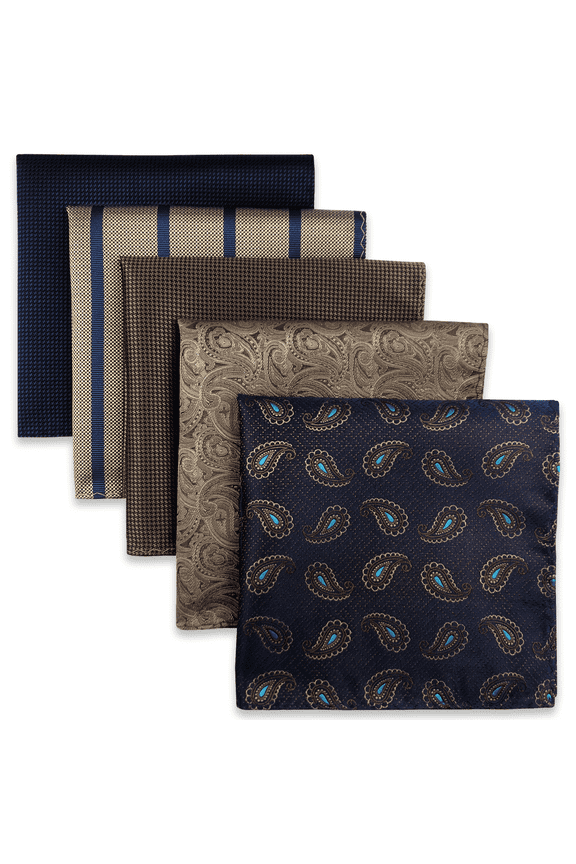 5 Pieces Assorted Mens Silk Pocket Square Handkerchiefs Set (Set59)