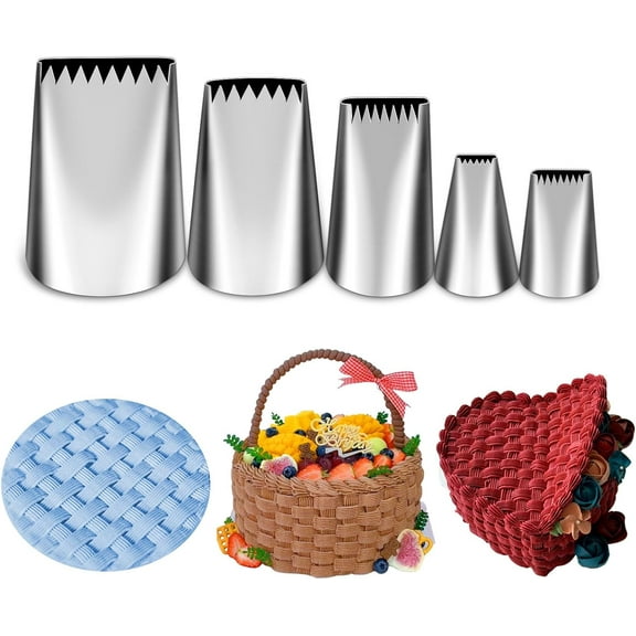 5 Pieces Basketweave Piping Tips Set | Stainless Steel, Half Row Braided Flower Design, For Cupcakes, Cake, Cookie, 3D 1D 895 48 47
