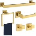 thumbnail image 1 of 5 Pieces Bathroom Hardware Accessories Set Brushed Gold, 16Inch Bathroom Towel Rack Set SUS304 Stainless Steel, Square Bath Towel bar Set Heavy Duty, Wall Mounted, 1 of 8