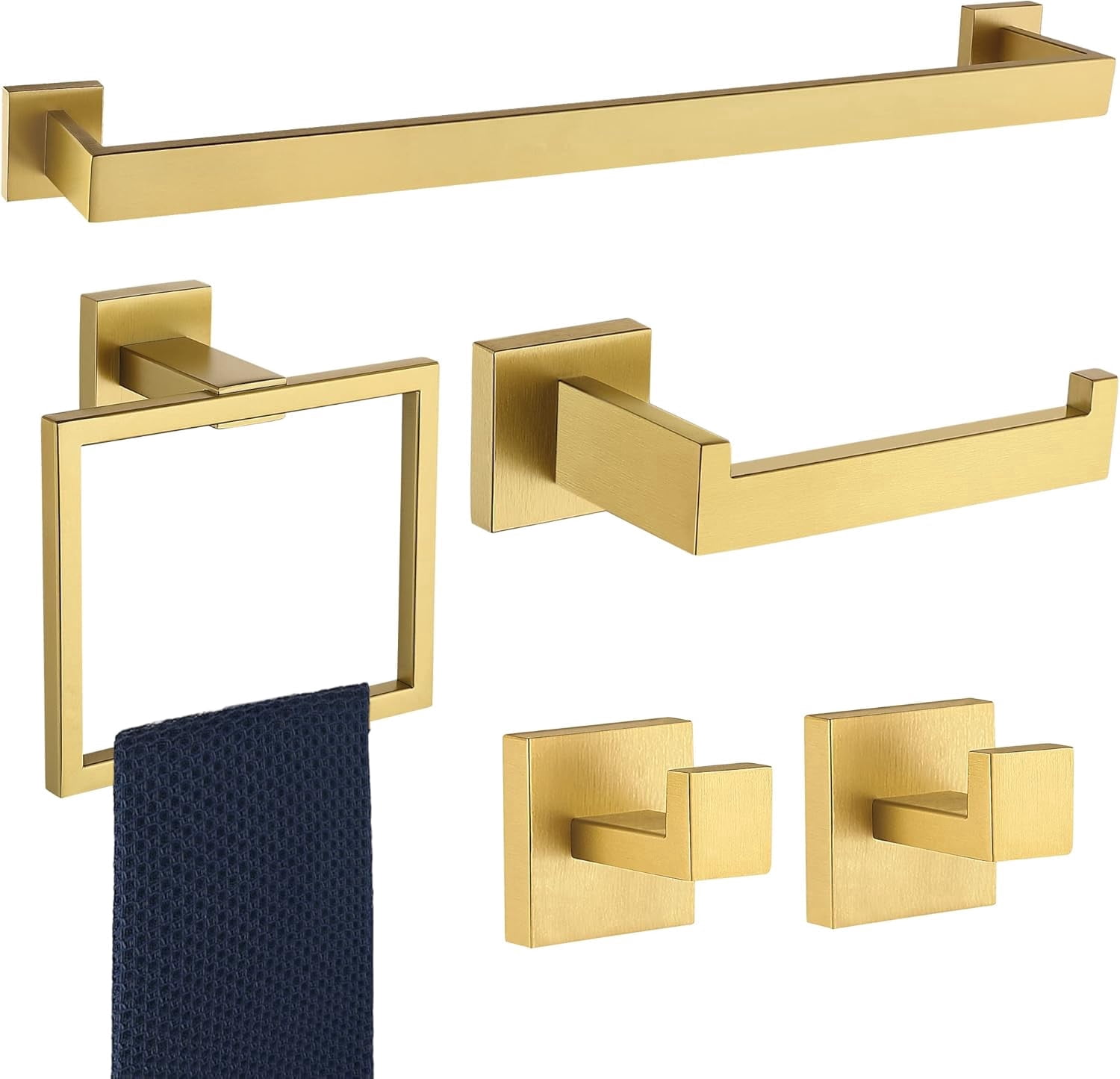 5 Pieces Bathroom Hardware Accessories Set Brushed Gold, 24Inch ...