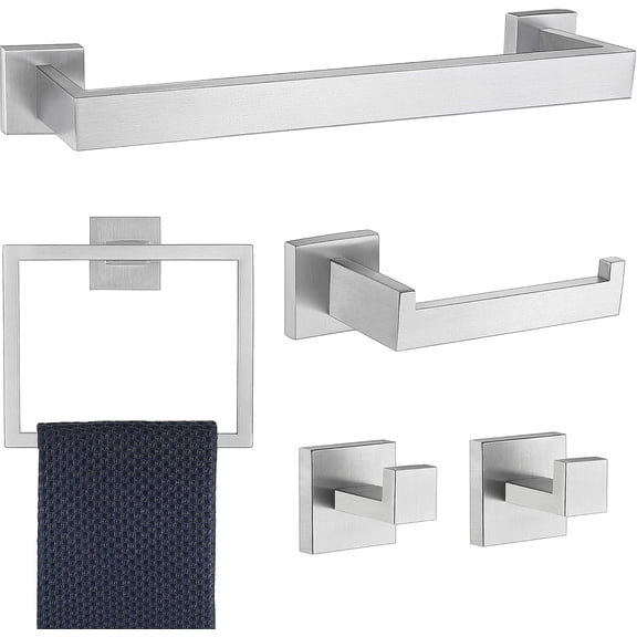 5 Pieces Bathroom Hardware Accessories Set Brushed Nickel, 16Inch Square Towel Racks Set for Bathroom, SUS304 Stainless Steel Towel Bar Set, Bath Accessories Sets Wall Mounted