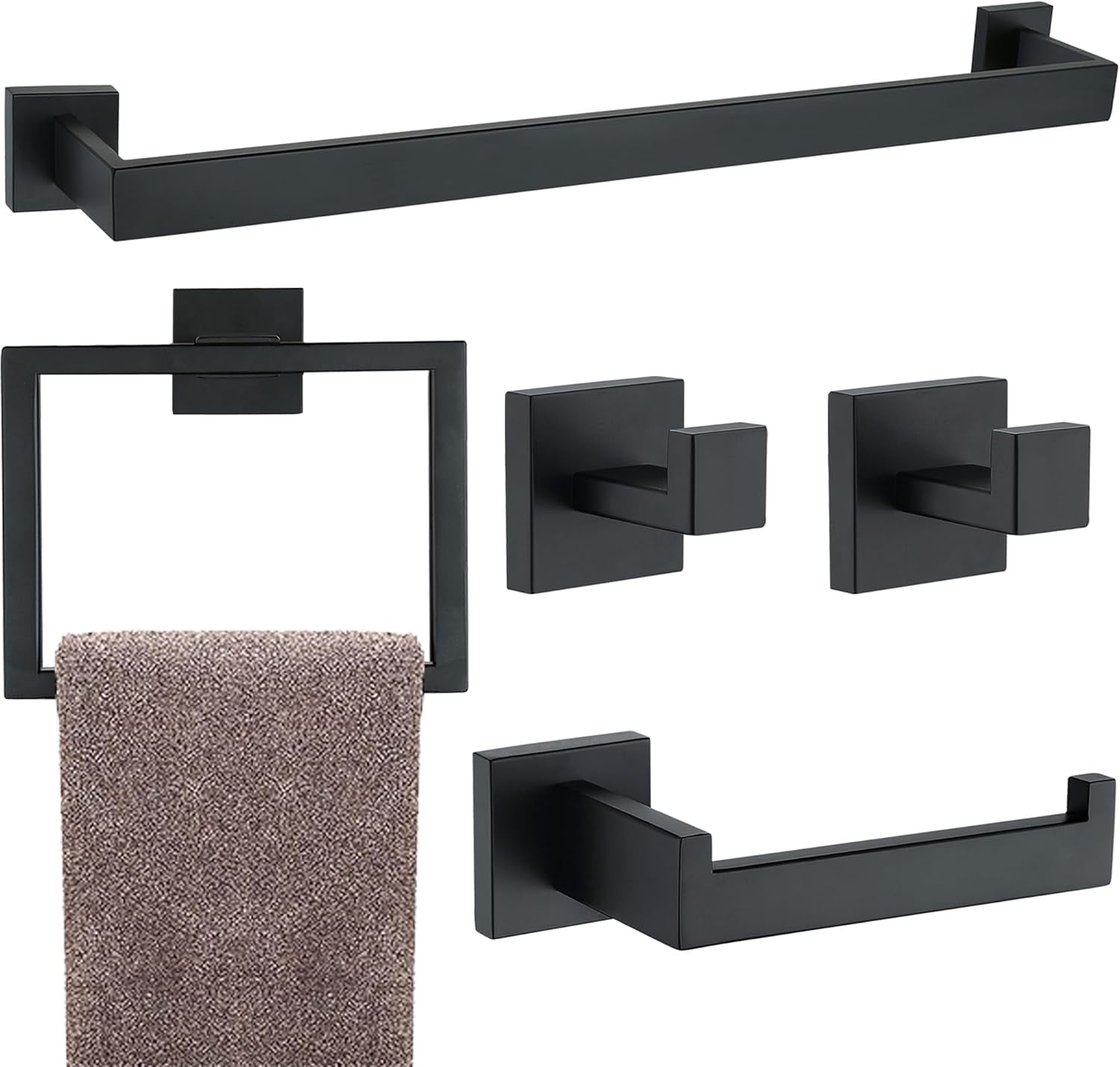 Matte Black 5-Piece Stainless Steel Bathroom Hardware Set
