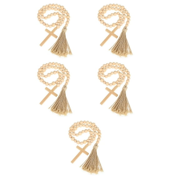 5 Pieces Bead Decor Twine Tassel Beads Hanging Ornament 90x7cm Khaki