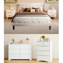 5 Pieces Bedroom Furniture Set, Includes Queen Size Bed Frame with Headboard, 2 Wooden Cutout Handle Dressers,Nightstand Set of 2 for Bedroom, White