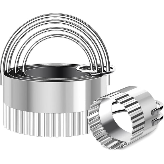 5 Pieces Biscuit Cutters with Handle, Stainless Steel Biscuit Cutter Set for Cookie, Pastry, Cake Decoration Creation, Baking Dough Tools for Dumpling, Scone, Donut