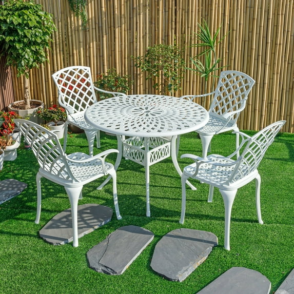5 Pieces Bistro Dining Set Antique Black/White All-Weather Cast Aluminium Patio Furniture White