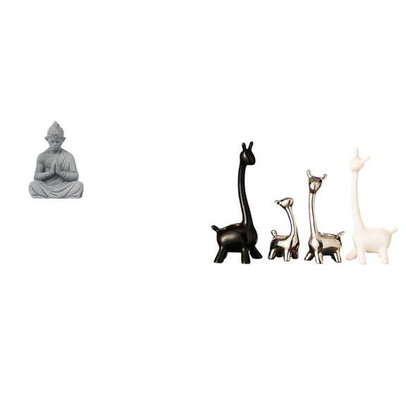 5 Pieces Buddha Figurine Ceramic Giraffe Monkey Statue Sandstone Construction for Living Room Patio Desk Decor