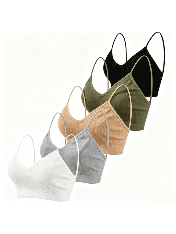 5 Pieces Cami Bras Women's V-Neck Padded Seamless Straps Bralette Everyday Basic Sleeping Bra with Removable Pads for Women Girls M