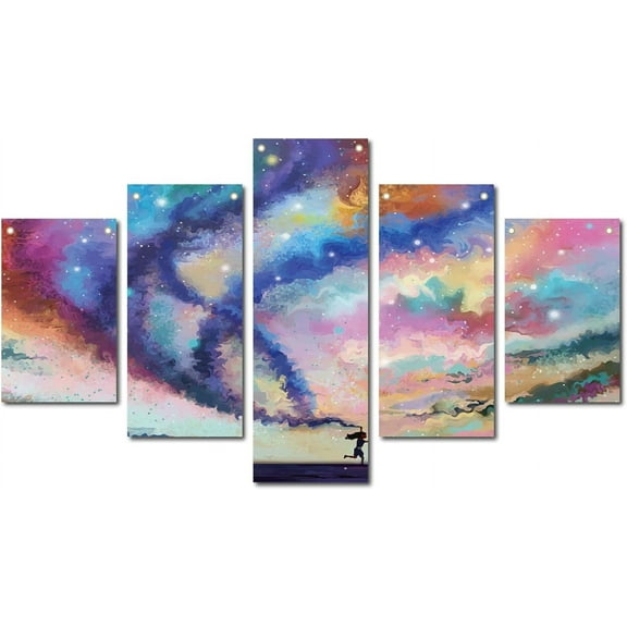 5 Pieces Canvas Wall Art Aurora Scenery Prints Oxford Cloth Nature Landscape Hanging Wall Decor Modern Artwork Painting for Home Office Decor Living Room Gallery Unframed 53 x 29.5 Inch for DIY