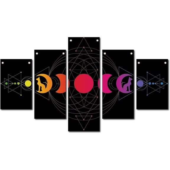 5 Pieces Canvas Wall Art Moon Phase Prints Oxfor DIYd Cloth Astronomy Satellite Change Hanging Wall Decor Modern Artwork Painting for DIY Home Office Living Room Gallery Unframed 53 x 29.5 Inch