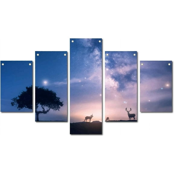 5 Pieces Canvas Wall Art Purple Starry Sky Prints Oxford Cloth Nature Landscape Hanging Wall Decor Modern Artwork Painting for Home Office Decor Living Room Gallery Unframed 53 x 29.5 Inch colorful