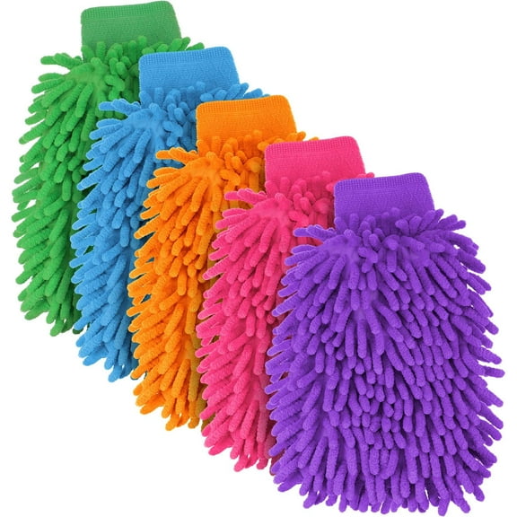 5 Pieces Car Wash Mitts Chenille Microfiber Wash Mitts Double Sided Scratch-Free 5 Random Colors