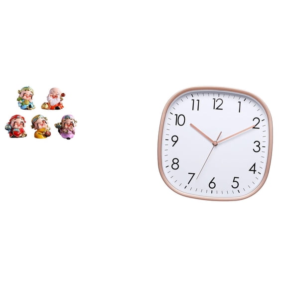 5 Pieces Cartoon God of Wealthy Statue Wall Clock Desktop Figurine Resin Material Dining Room Party Decor