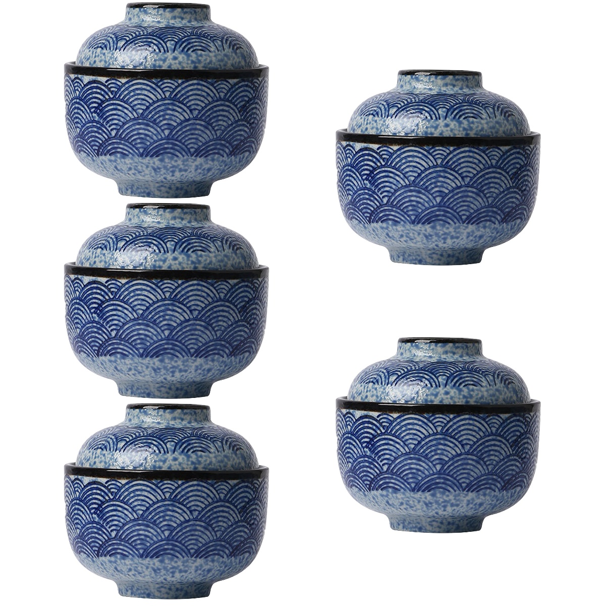 5 Pieces Ceramic Stew Pot Chinese Bowl Soup Spoons Ramen Bowls