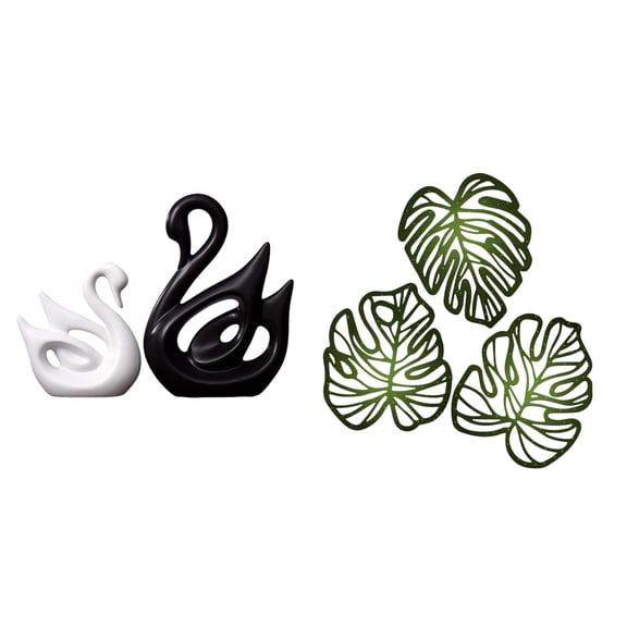5 Pieces Ceramic Swan Deer Sculpture Palm Leaves Wood Art Lightweight Decor for Office Living Room Bedroom