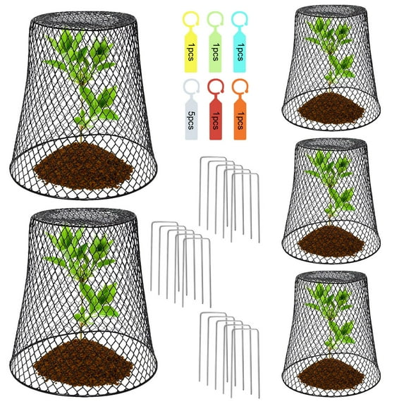 5 Pieces Chicken Wire Plant Covers, Garden Cloche with 15 Garden Stakes and 10 Waterproof Labels, Metal Cage Protector Basket for Keeping Bunnies Chicken Squirrels Birds Out