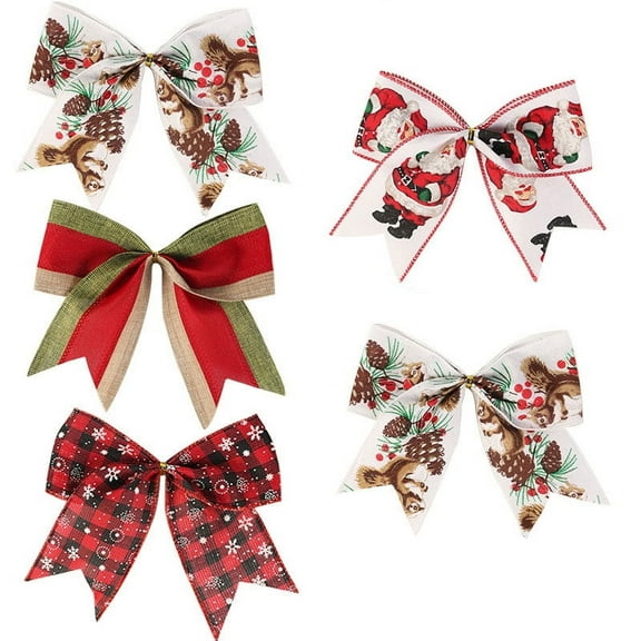 5 Pieces Christmas Burlap Plaid Bow Christmas Buffalo Plaid Bow Gingham Craft Bows Tree Decorative Bows Wreath Bow Decor for Crafts Xmas Party Birthday Decor