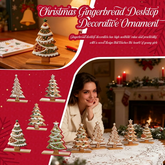 5 Pieces Christmas Gingerbread Tabletop Decorations Wooden Centerpieces - Tree Themed Ornaments for Home and Holiday Parties-multicolor