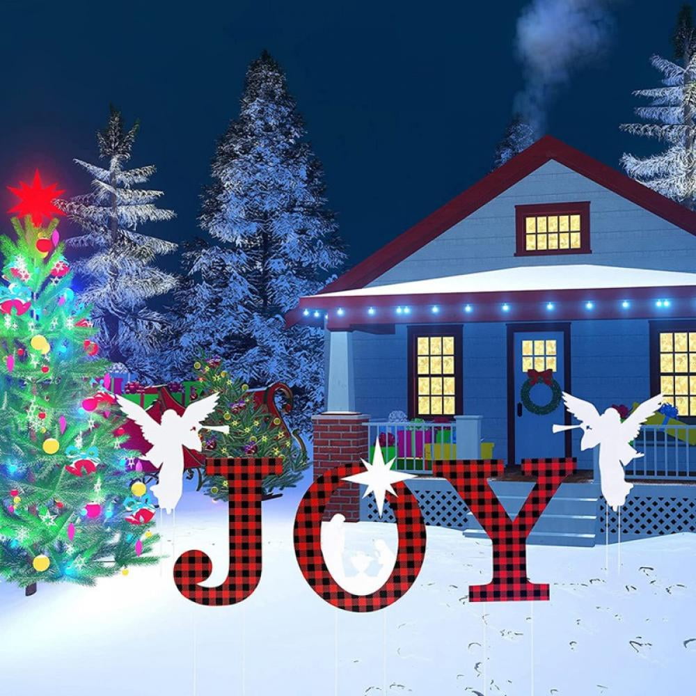 5 Pieces Christmas Joy Nativity Scene Outdoor Decoration Joy Trumpeting Angel Yard Sign Christmas Holy Nativity Holiday Winter Outdoor Yard Decor with Stake for Xmas Holiday Decoration