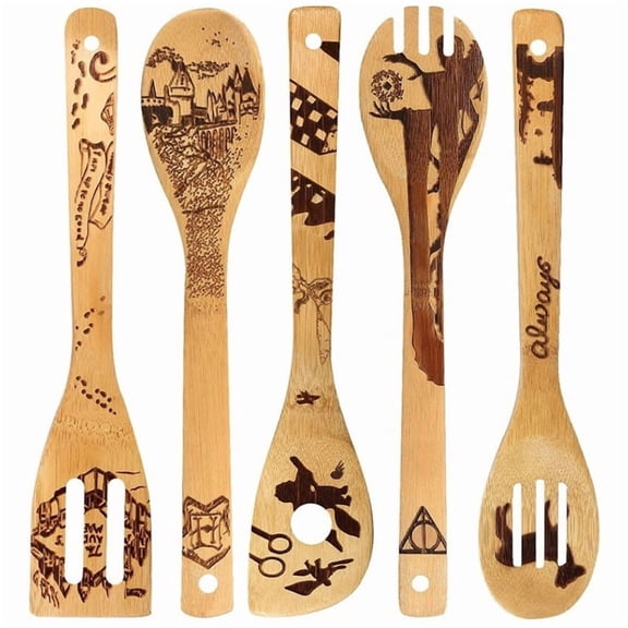 5 Pieces Christmas Wooden Spoons Set Christmas Kitchen Utensils Cooking Spoons for Serving Baking Xmas Gift