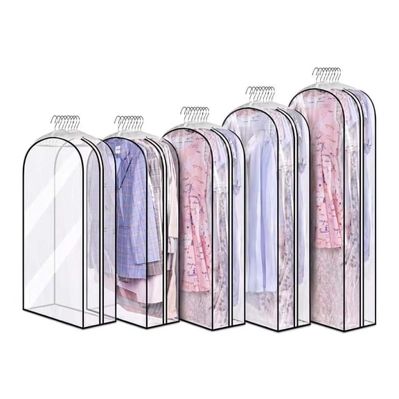 5 Pieces Clear Garment Dust Covers,70G Thicken Transparent Hanging Clothes Storage Bags,Waterproof Suit Dress Protector Bags For Household Wardrobe Daily Garment Protection