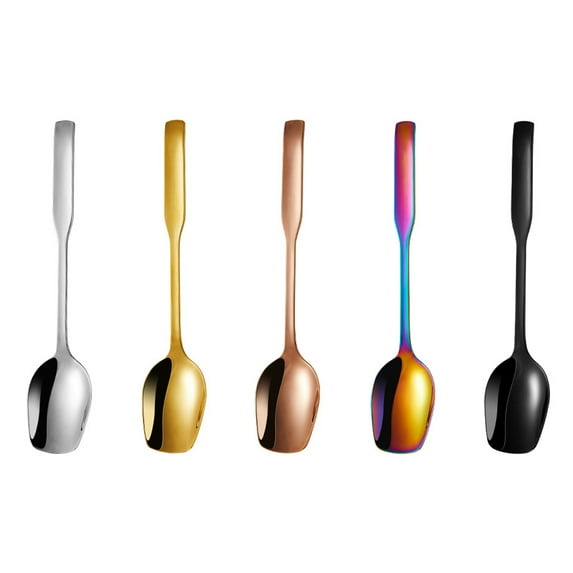 5 Pieces Coffee Spoons Teaspoons Stainless Steel Spoons for Coffee Sugar Soup Ice Cream Dessert Cake Supplies, 5 ColorsMStyle:Style 2;