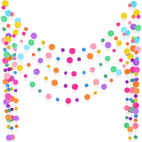 5 Pieces Colorful Circle Garland Banner Hanging Paper Dot Decorations for Classroom, Birthday Party, Baby Shower, Wedding Backdrop & Photo Booth Graduation Decor (Rainbow)