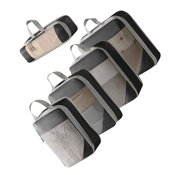 5-Pieces Convenient Mesh Packing Cubes Portable Storage Solution for Suitcases Travel Clothes Shoes Organiser Pouch Bag