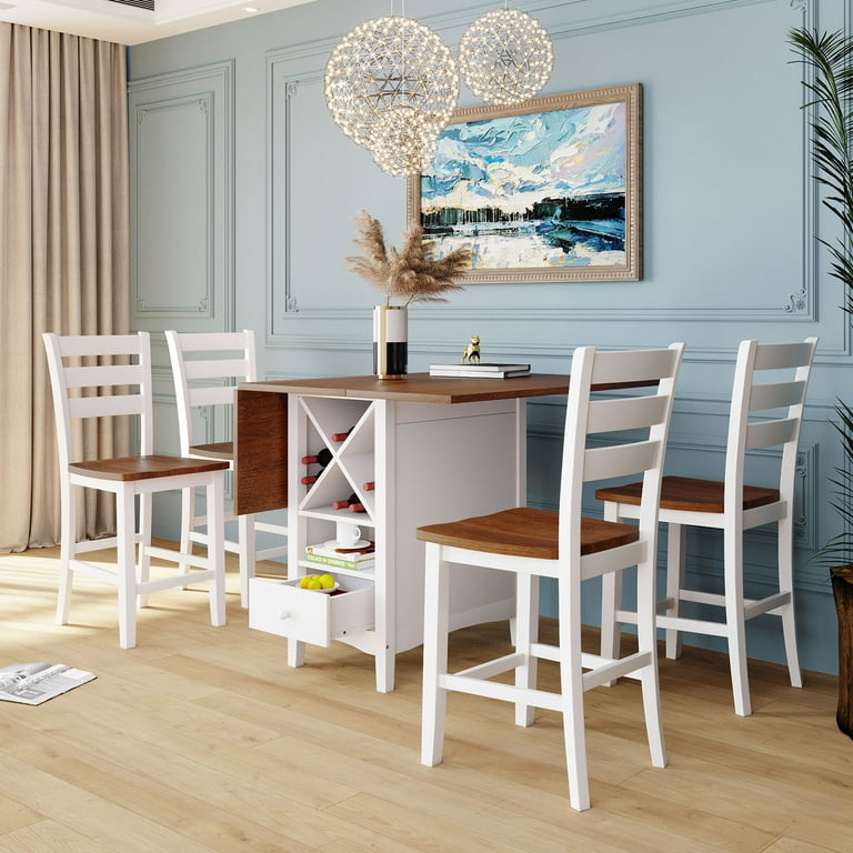 https://i5.walmartimages.com/seo/5-Pieces-Counter-Height-Dining-Sets-Wood-Table-Drop-Leaf-Wine-Rack-Drawers-Farmhouse-Kitchen-Set-4-Chairs-Small-Space-Living-Room-Room-White-Walnut_716f601b-f13e-490f-add0-e409baadf40e.126682bb0f11efdc059eb9546477e28b.jpeg?odnHeight=768&odnWidth=768&odnBg=FFFFFF
