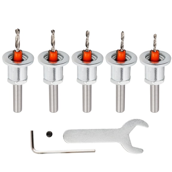 5 Pieces Countersink Drill Bits with Depth Stop, 8mm Round Shank Limit Taper Hole Countersink Bit Cone Drill Counterbore Router Bits Depth Adjustable Counter Sink Woodworking Router Bit Set