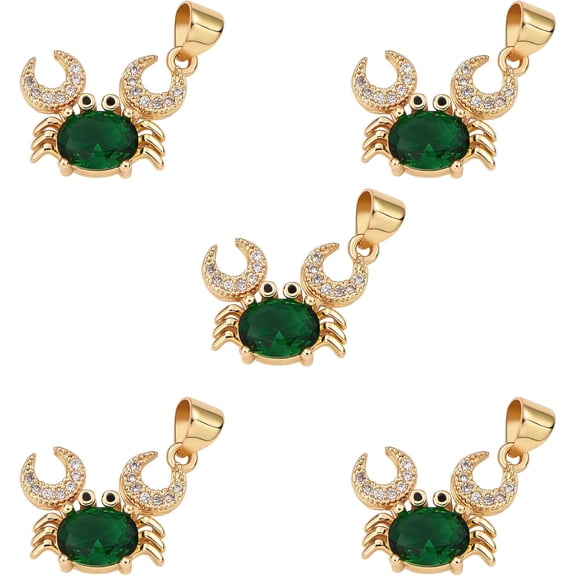 5 Pieces Crab Cubic Zirconia Pendants Green Crab Charm Ocean Animal Charm Pendant for Jewelry Necklace Bracelet Earring Making Crafts