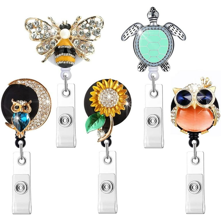 5 Pieces Crystal Bling Badge Reels Retractable Badge Holder