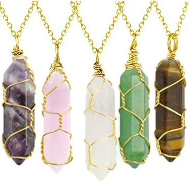 5 Pieces Crystal Necklaces, Healing Stones Spiritual Pendant Natural Gemstone Jewelry