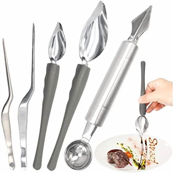 5 Pieces Culinary Drawing Decorating Spoon Set, Drizzle Spoons, Cooking Tweezers and Melon Baller Spoon, Professional Chef Tool for Decorating Plates$$Home Decor, Kitchen, & Other