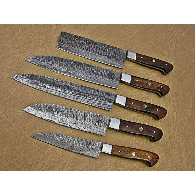 Handmade Damascus Steel Kitchen Knife Set 7 pcs Full Tang With Leather Bag