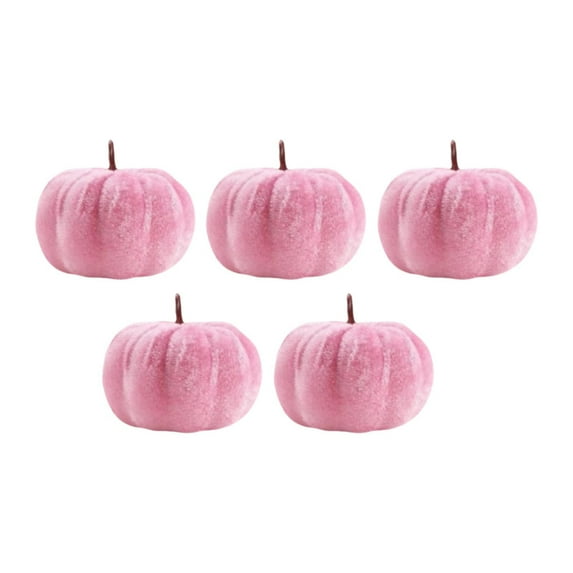 5 Pieces Decorative Simulation Pumpkin Rustic Table Party Pink Velvet Flannel for Thanksgiving Kitchen Decor