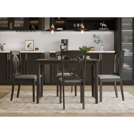 Home Design 5-Piece Denwin Dining Set, Taupe, Rectangular table, Shaker legs, Wood-detail chairs, Padded seats, Small-space friendly, Elegant design