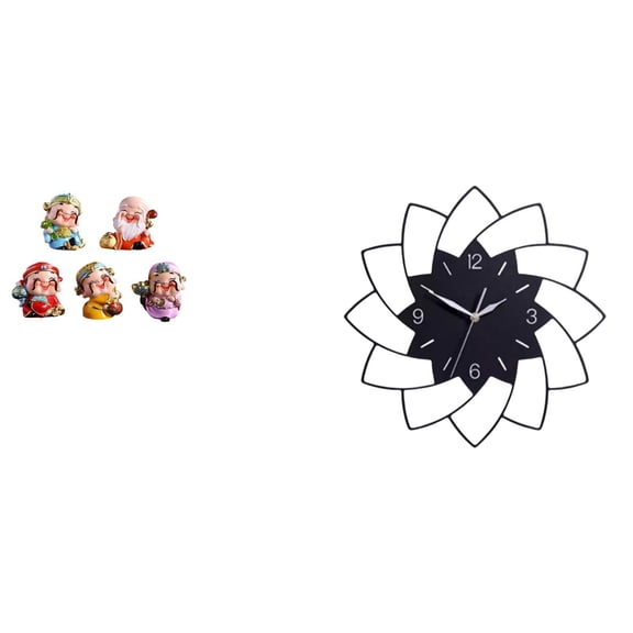 5 Pieces Desktop Figurine Cartoon God of Fortune Large Wall Clock Resin Acrylic Material Office Bedroom Decor