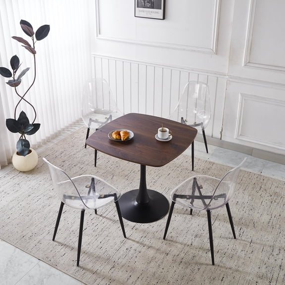 5 Pieces Dining Set, Clear Dining Chairs Set of 4 with 31.5'' Mid-Century Dining Table, Modern Kitchen Chair with Transparent Seat, Acrylic Accent Side Chairs with Robust Metal Legs for Dining Room