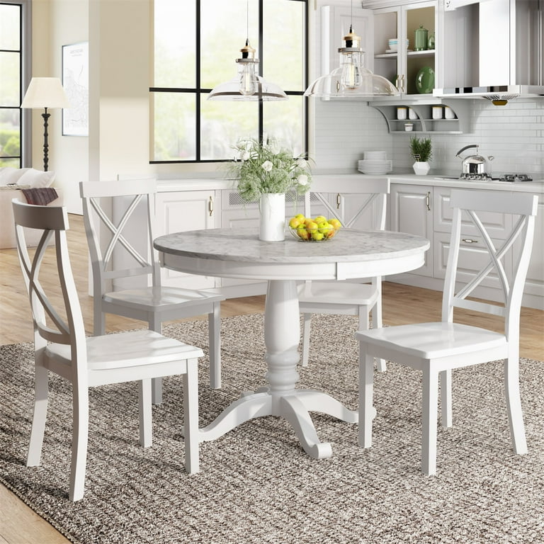 Pieces Dining Sets with Round Marble Top Table and Chairs