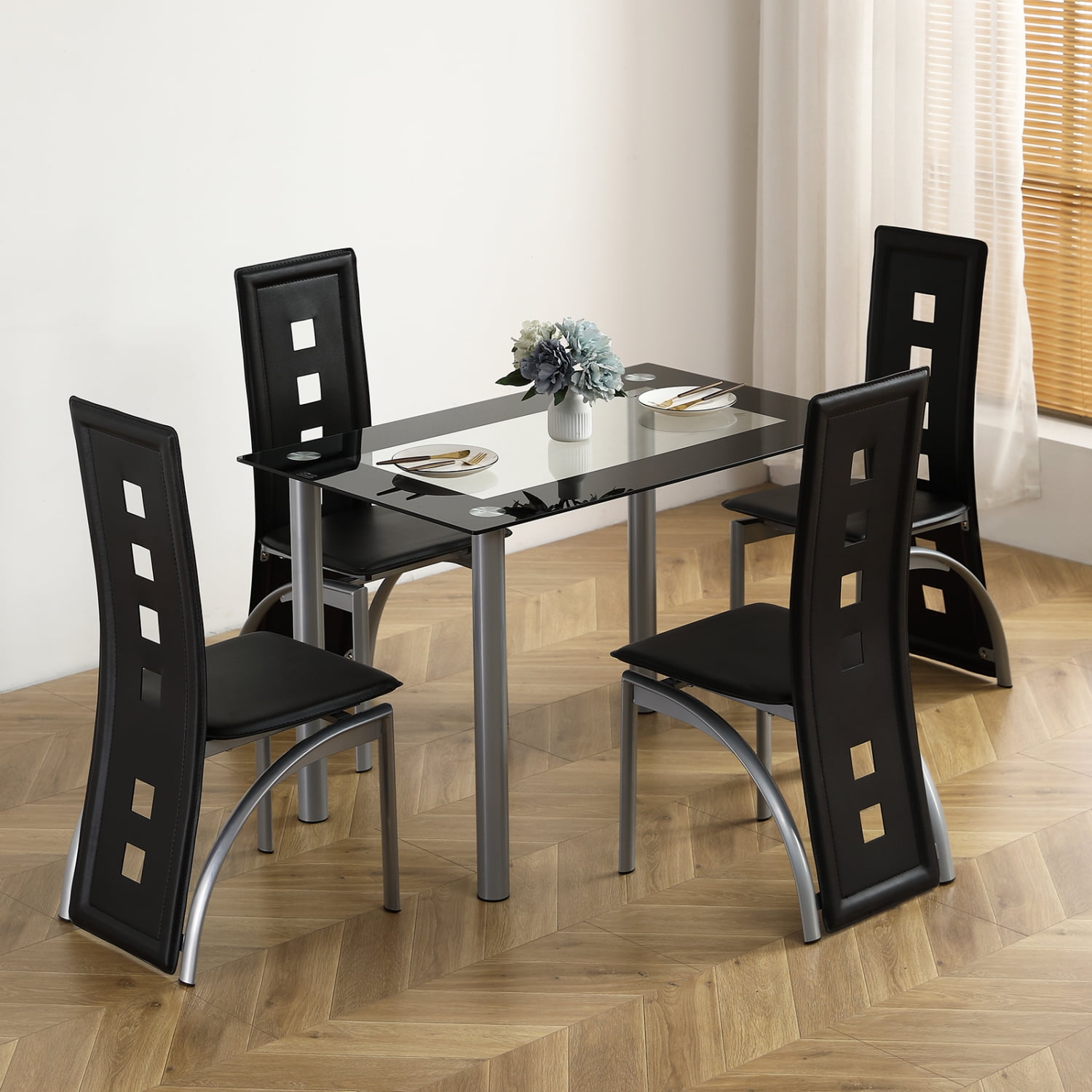 5 Pieces Dining Table Set, 43" Kitchen Table with Tempered Glass