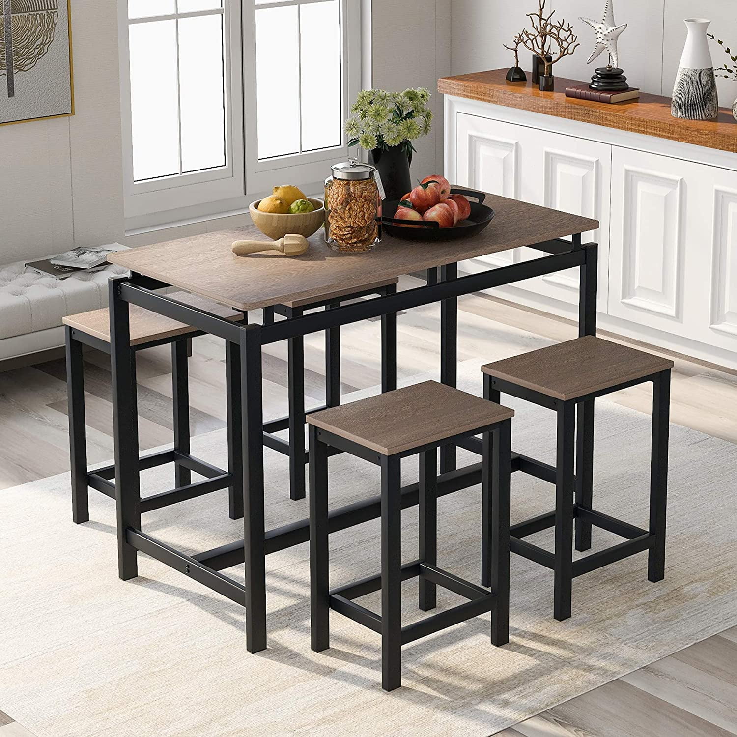 Churanty Metal Dining Table with Drop Leaf and Chair for Small
