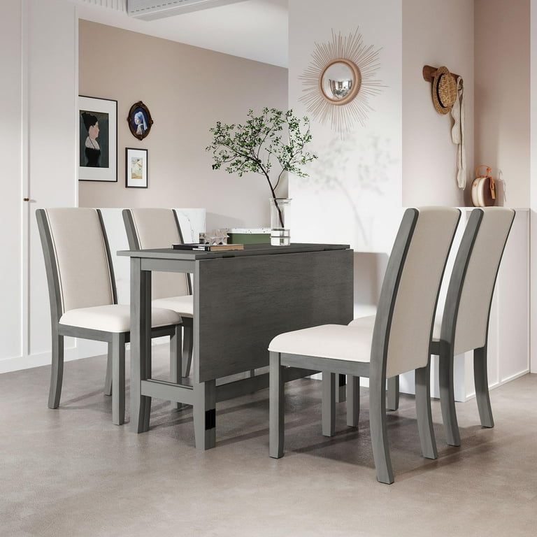 Wooden Farm Style Furniture: 5-Piece Extendable Dining Table Set