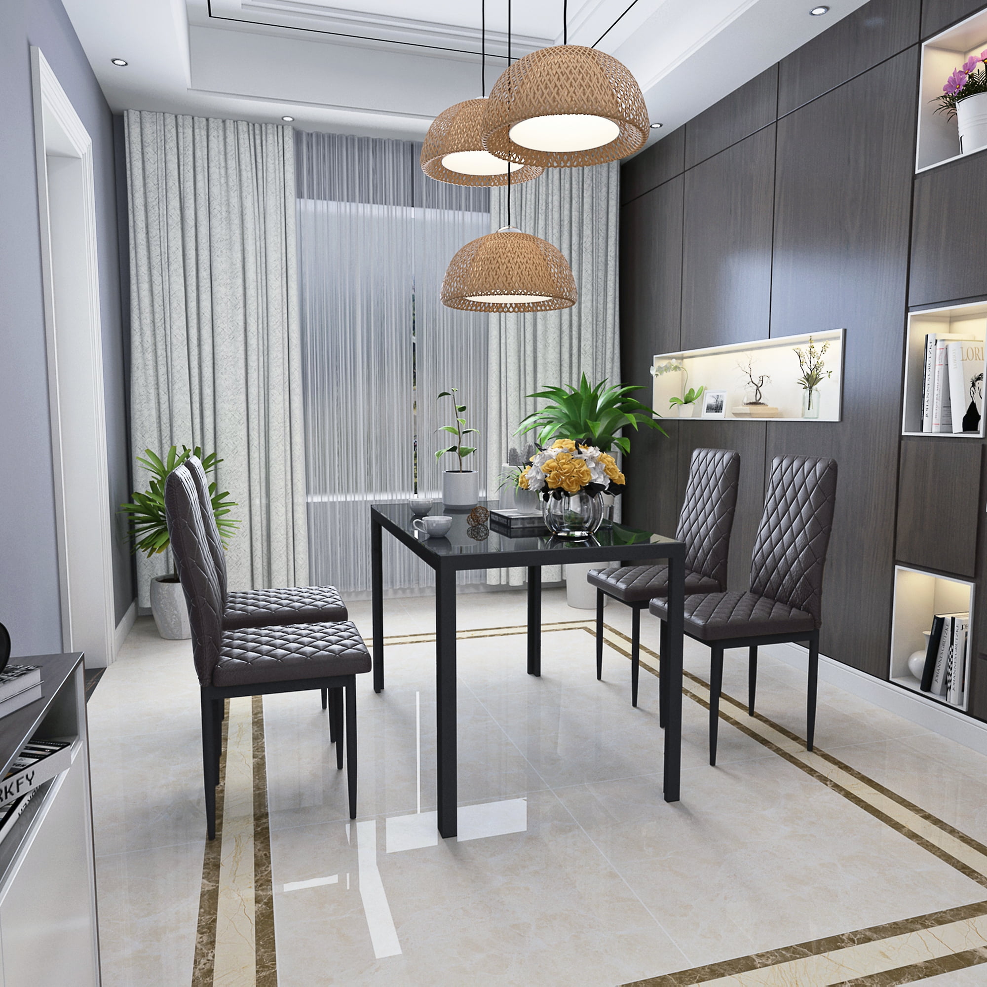 5 Pieces Dining Table Set for 4,Kitchen Room Tempered Glass Dining